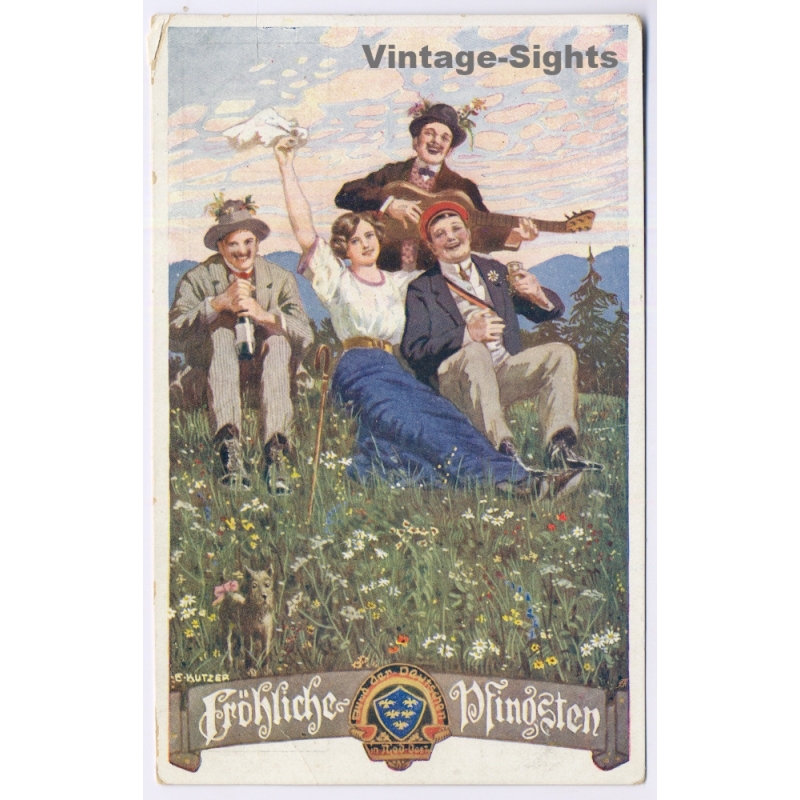 Ernst Kutzer: Fröhliche Pfingsten Hikers Singing (Vintage Artist PC 1910s)