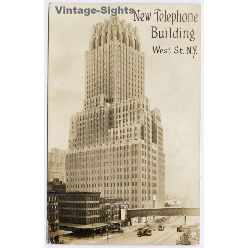 New York / USA: Telephone Building Barclay Vesey West St (Vintage RPPC 1926)
