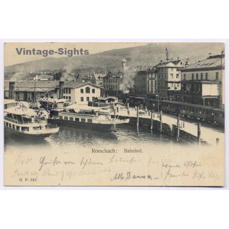 Rohrschach / Bodensee: Train Station Harbor Steamship Konstanz Postmark (Vintage PC 1906)