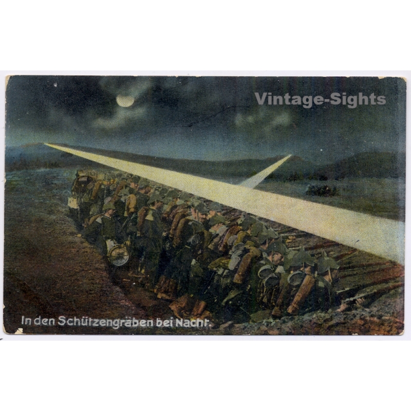 WWI German Propaganda: Trench Night Searchlight Konstanz Censor Postmark (Vintage PC 1915)