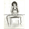 Nude Female On Chair / Bra - 70s Curtains (Vintage Photo B/W GDR 1970s)