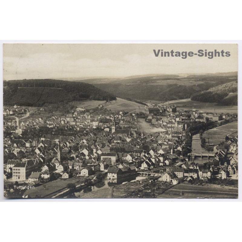 Tuttlingen / Germany: Danube River Panorama Riedlingen Postmark (Vintage RPPC 1930)
