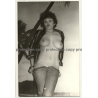 Cheeky Busty Semi Nude Curlyhead *2 / Jeans - Photo Wallpaper (Vintage Photo B/W GDR 1970s)