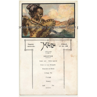 Vintage Menu Paquebot Anversville 31 Oct. 1930 / Congo - Tribal - Steamer