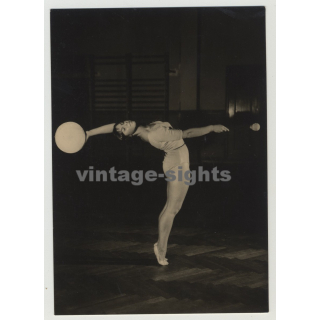 GDR Gymnast With Ball - Rhytmic Sport Gymnastics (Vintage Real Photo Postcard 1964)