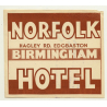 Norfolk Hotel - Birmingham / Great Britain (Vintage Luggage Label)