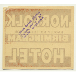Norfolk Hotel - Birmingham / Great Britain (Vintage Luggage Label)