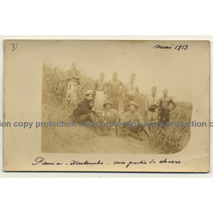 Pania - Illutombo / Congo - Belge: A Hunting Party / Natives (Vintage Photo Sepia 1913)