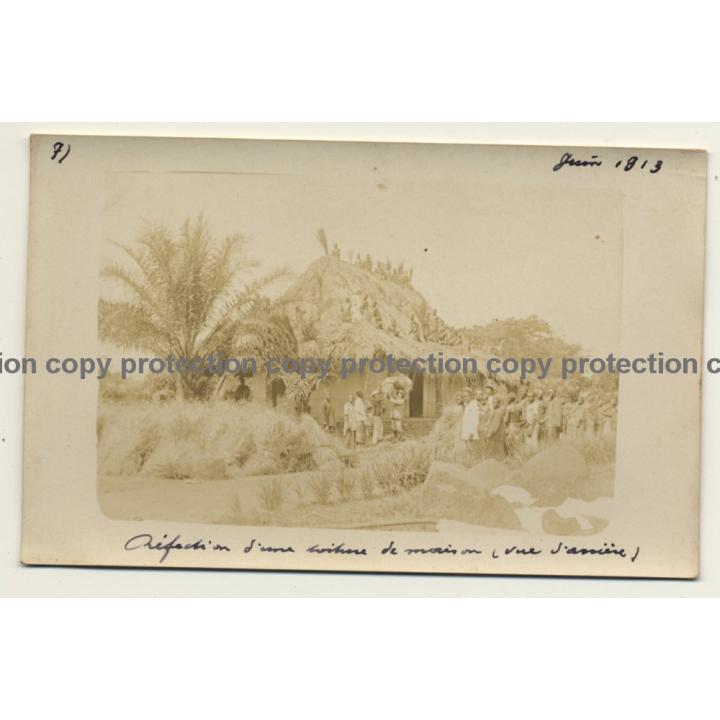 Congo - Belge: Indigenous & Colonial Masters / Hut (Vintage Photo Sepia 1913)