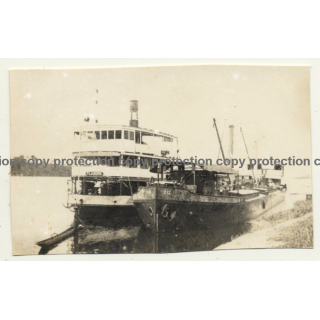 Congo - Belge: Steamship Flandre & Barge 012 At River Shore (Vintage Photo ~1920s/1930s)