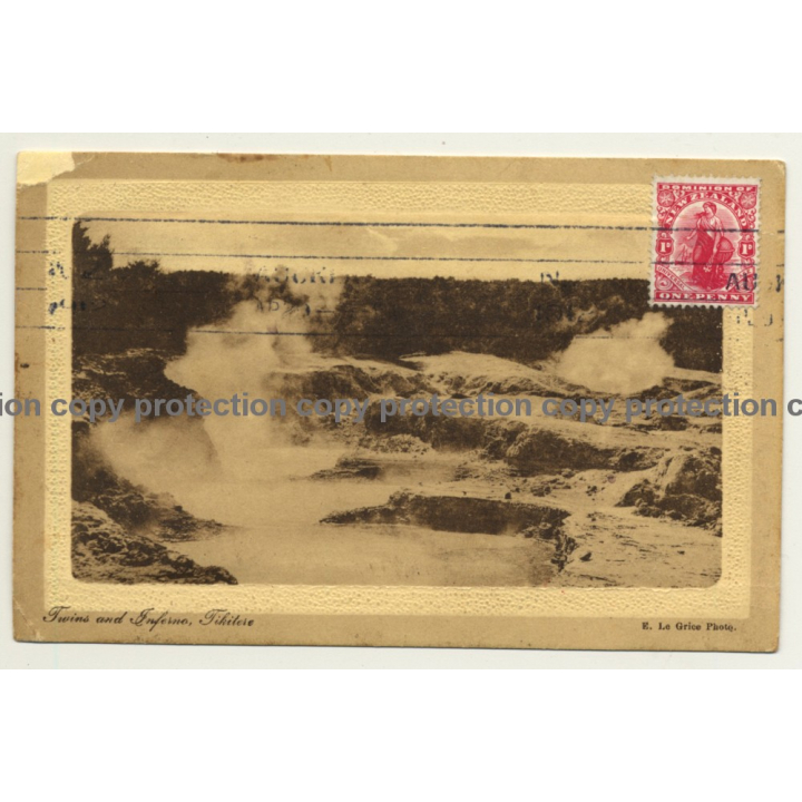 Tikitere / New Zealand: Twins And Inferno / Waterfall (Vintage RPPC Sepia)