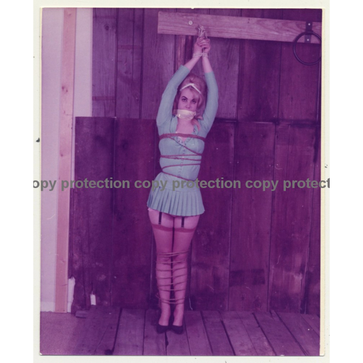 Pretty Blonde Woman Tied To Pole *2 / Bondage - BDSM (Vintage Photo USA ~1970s)