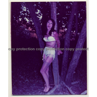 Racy Brunette Female Tied To Tree *2 / Bondage - BDSM (Vintage Photo USA ~1970s)