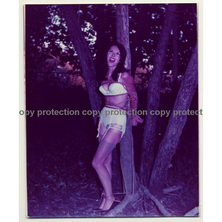 Racy Brunette Female Tied To Tree *2 / Bondage - BDSM (Vintage Photo USA ~1970s)