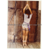 Brunette Woman In Blue Minidress Tied To Pole / Bondage - BDSM (Vintage Photo USA ~1970s)