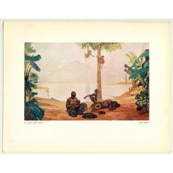 Fernand Allard L'Olivier: La Nuit Vient. Kivu (Vintage Art Print 32 x 25.5 CM ~ 1930s)