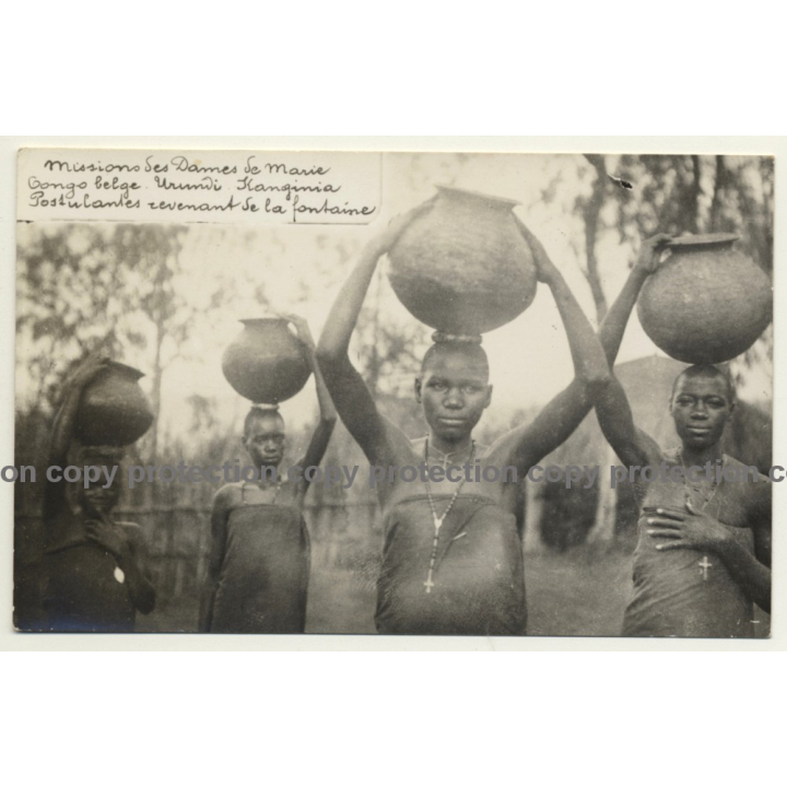 Urundi-Kanginia / Congo Belge: Postulantes Revenant De La Fontaine - Head Carrying (Vintage RPPC)