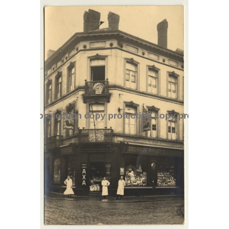 Rue de Mérode / Bruxelles: Delhaize Fres & Cie Le Lion / Cinzano (Vintage RPPC ~ 1910)