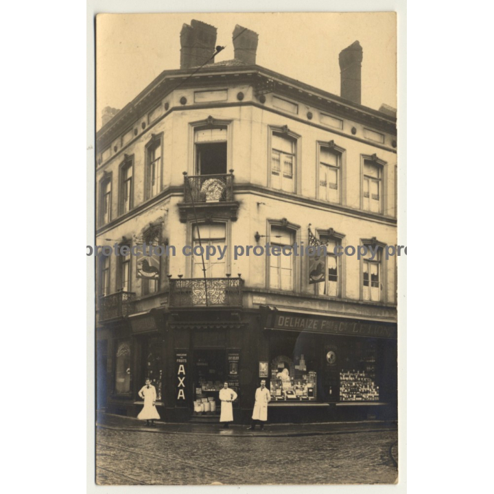 Rue de Mérode / Bruxelles: Delhaize Fres & Cie Le Lion / Cinzano (Vintage RPPC ~ 1910)
