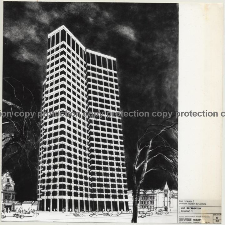 Bruxelles: Tour Trieste 2 / Perspective View - Architecture (Vintage Photo Jean Boucher 1969)