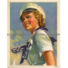 Blonde Girl In Marine Uniform (Vintage Print Belgium 1940s/1950s  ~ 31 x 24 CM)