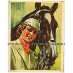 Elegant Horsewoman & Her Horse (Vintage Print Belgium 1940s/1950s  ~ 31 x 24 CM)