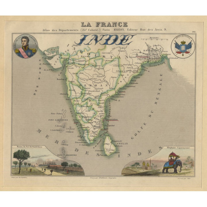 Inde: France And Its Colonies - Migeon Vuillemin (VINTAGE MAP LATE 19th CENTURY)