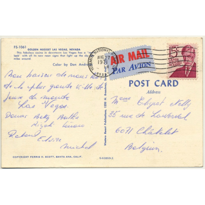 Las Vegas / USA: Golden Nugget Gambling Hall / Casino (Vintage Postcard 1971)