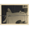 Pretty, Blonde Nude Woman Lays on Bed (Vintage Photo ~1930s)