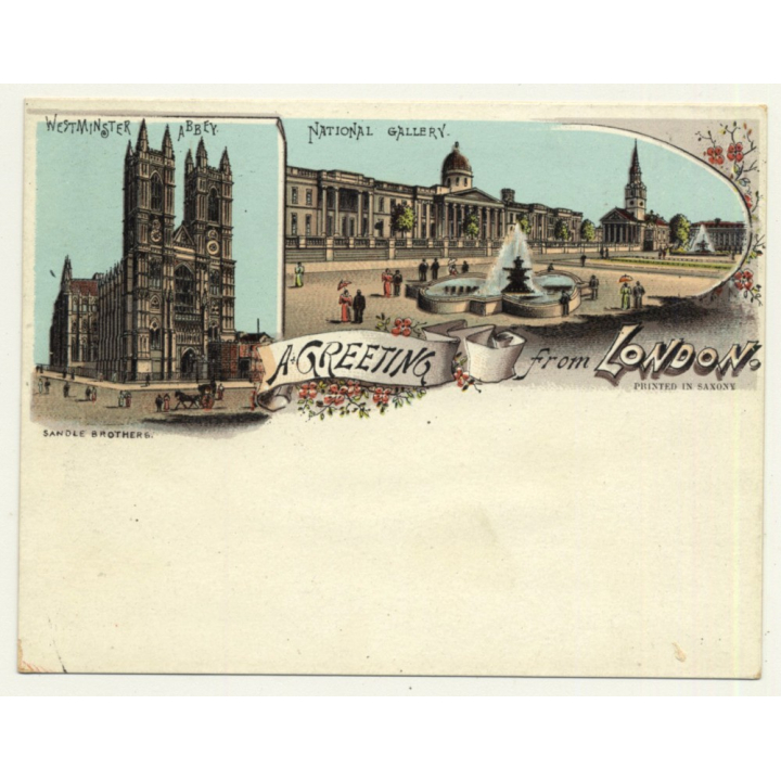 Sandle Brothers / UK: A Greeting From London *3 (Vintage Court Size Postcard ~1900)