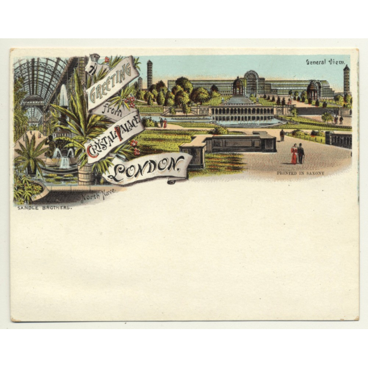 Sandle Brothers / UK: A Greeting From Crystal Palace London (Vintage Court Size Postcard ~1900)