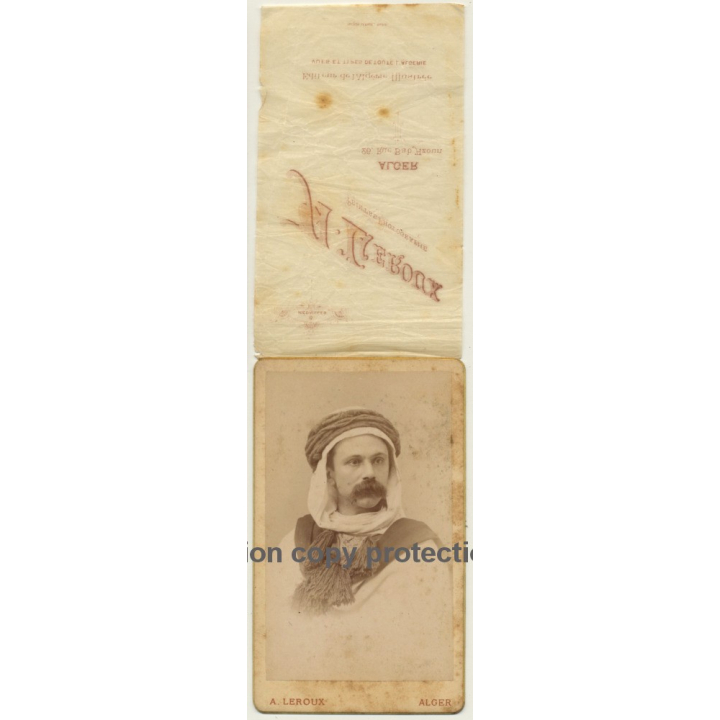 A. Leroux, Alger: Portrait Of Tourist W. Turban (Vintage Cabinet Card Photo ~1900)