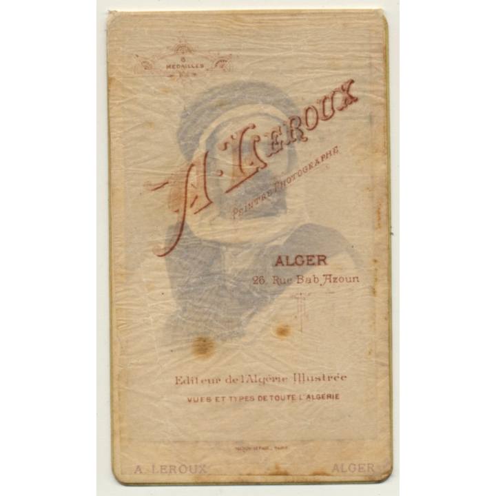 A. Leroux, Alger: Portrait Of Tourist W. Turban (Vintage Cabinet Card Photo ~1900)