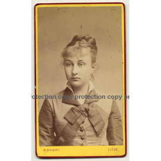A. Damry / Liége: Young Woman Lost In Thought (Vintage Carte De Visite / CDV ~1870)