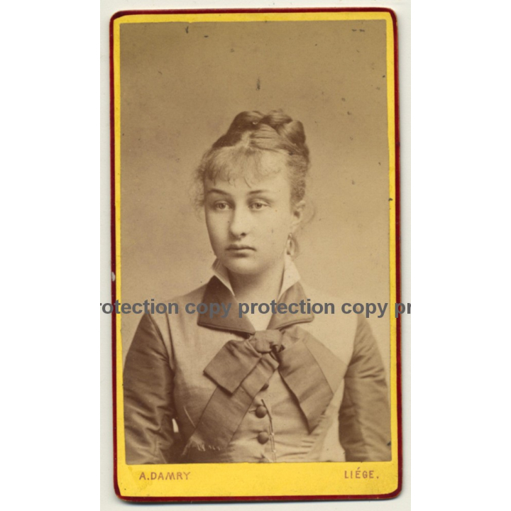 A. Damry / Liége: Young Woman Lost In Thought (Vintage Carte De Visite / CDV ~1870)
