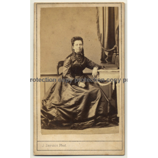 J. Servais / Liége: Fine Woman In Elaborate Dress (Vintage Carte De Visite / CDV ~1860s)