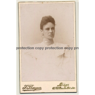 F. Berger / Liége: Elegant Woman / White Dress (Vintage Carte De Visite / CDV ~1860s)