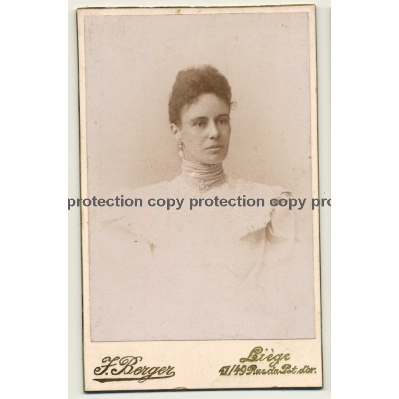 F. Berger / Liége: Elegant Woman / White Dress (Vintage Carte De Visite / CDV ~1860s)