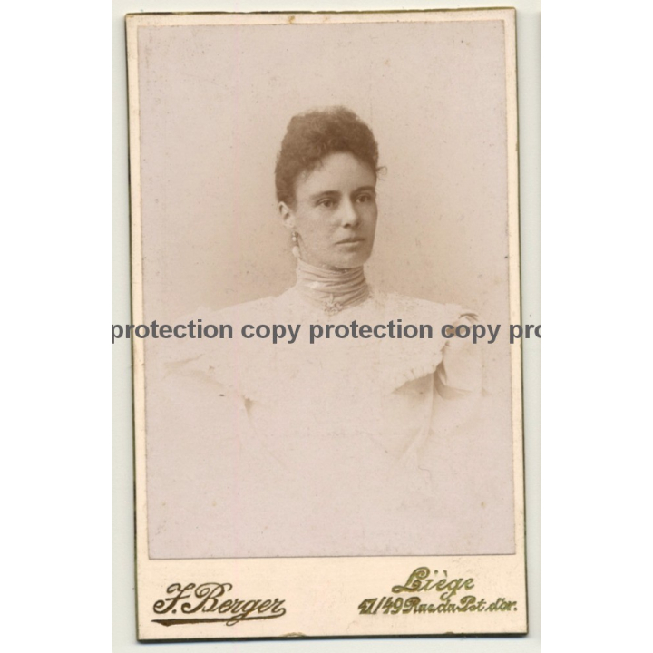 F. Berger / Liége: Elegant Woman / White Dress (Vintage Carte De Visite / CDV ~1860s)