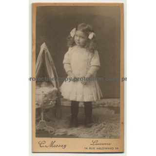 C. Messaz / Lausanne: Little Girl - Doll - Pram (Vintage Carte De Visite / CDV ~1900s)