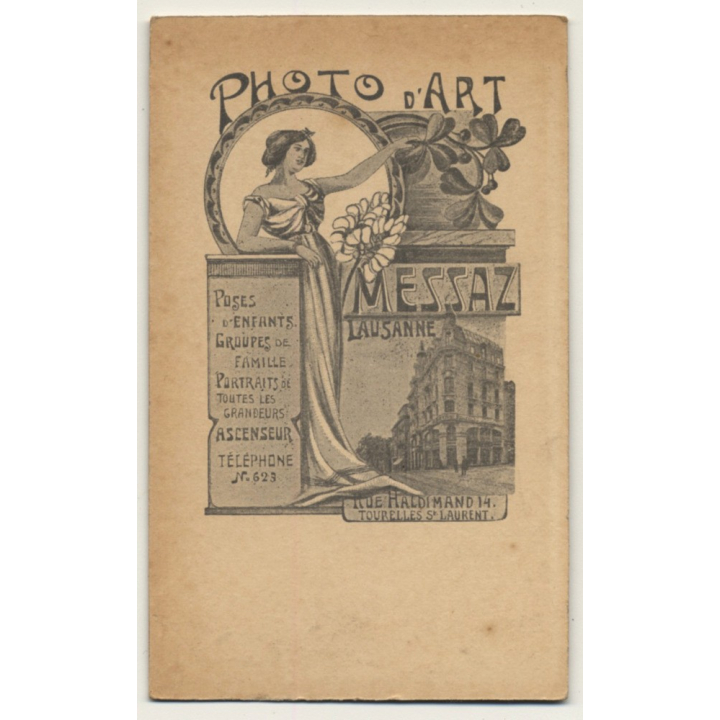 C. Messaz / Lausanne: Little Girl - Doll - Pram (Vintage Carte De Visite / CDV ~1900s)