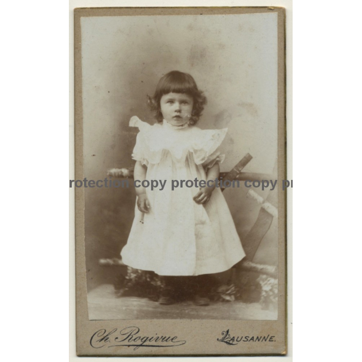 Ch. Rogivue / Lausanne: Baby Girl In White Dress (Vintage Carte De Visite / CDV ~1900s)