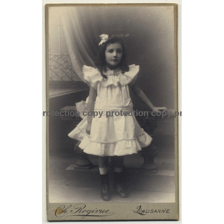 Ch. Rogivue / Lausanne: Baby Girl In White Dress (Vintage Carte De Visite / CDV ~1900s)