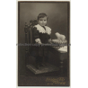 Lorson & Fils / Fribourg: Baby Girl W. Drum & Stick (Vintage Carte De Visite / CDV ~1900s)