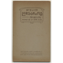 Lorson & Fils / Fribourg: Baby Girl W. Drum & Stick (Vintage Carte De Visite / CDV ~1900s)