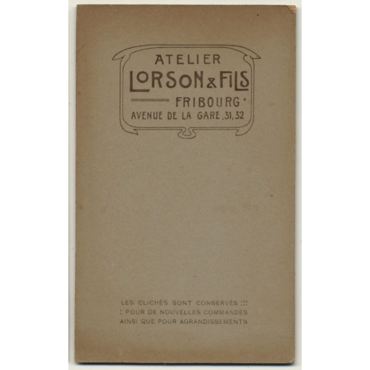 Lorson & Fils / Fribourg: Baby Girl W. Drum & Stick (Vintage Carte De Visite / CDV ~1900s)