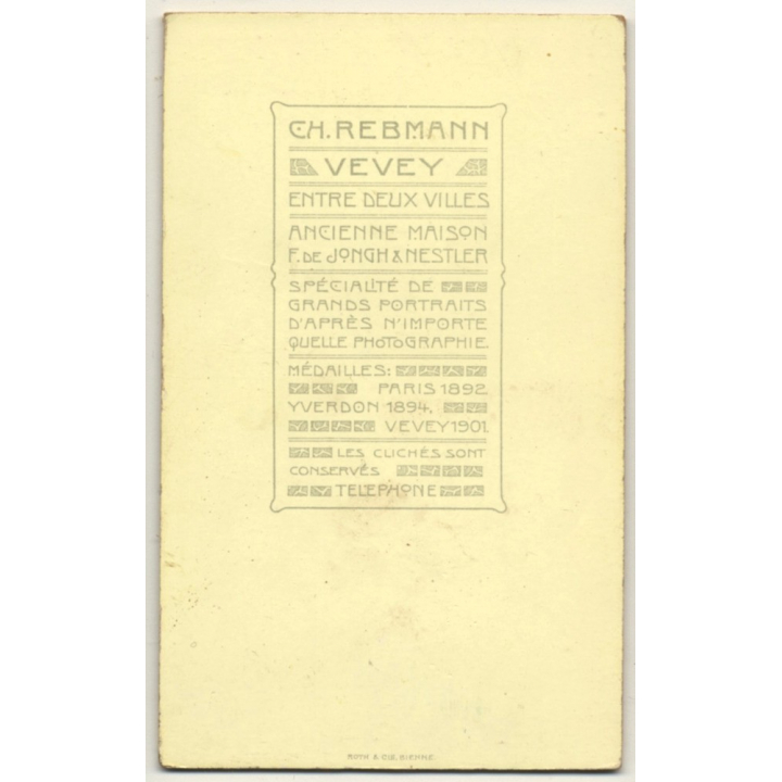 Ch. Rebmann / Vevey: Chubby Baby Girl On Chair (Vintage Carte De Visite / CDV ~1900s)