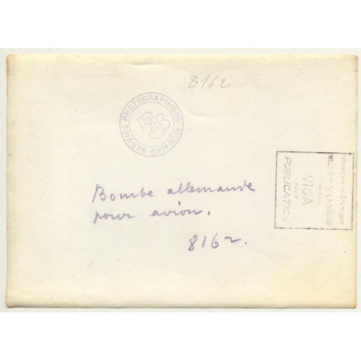 German Aviator Bomb / Service Photographique Armée Belge SPAB (Vintage Photo ~1920s)