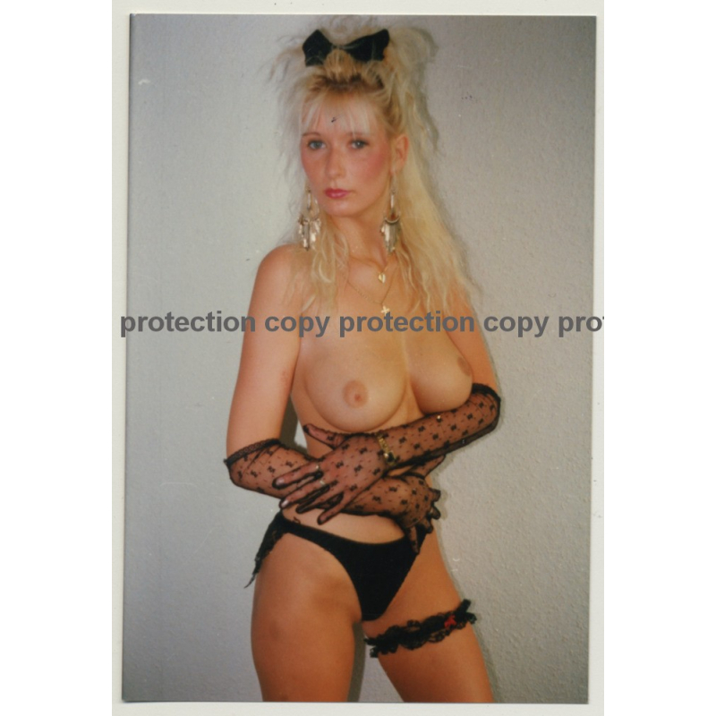 Tall Slim Blonde Semi Nude Bunny 8 / Hair Bow (Vintage Photo GDR 1980s)