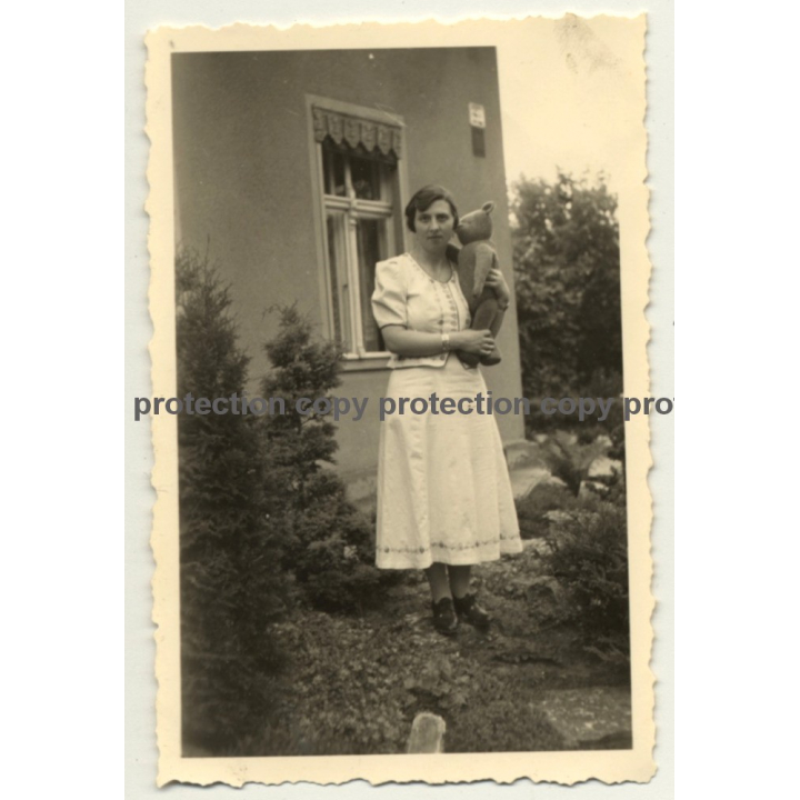 Adult Woman & Her Beloved Teddy Bear (Vintage Photo Germany 1936)